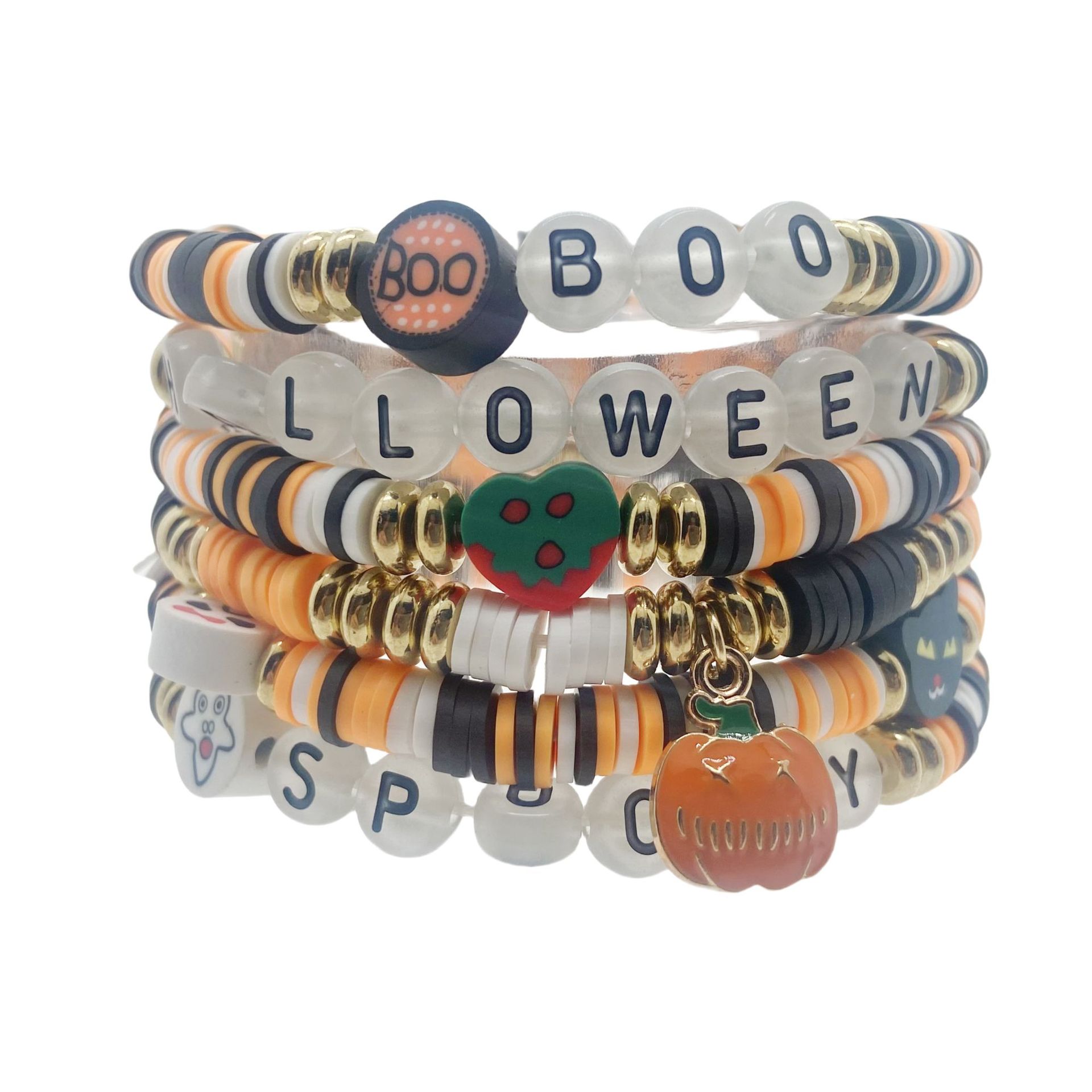 Ensemble de bracelets en perles thème halloween citrouille fantôme_voghion.com