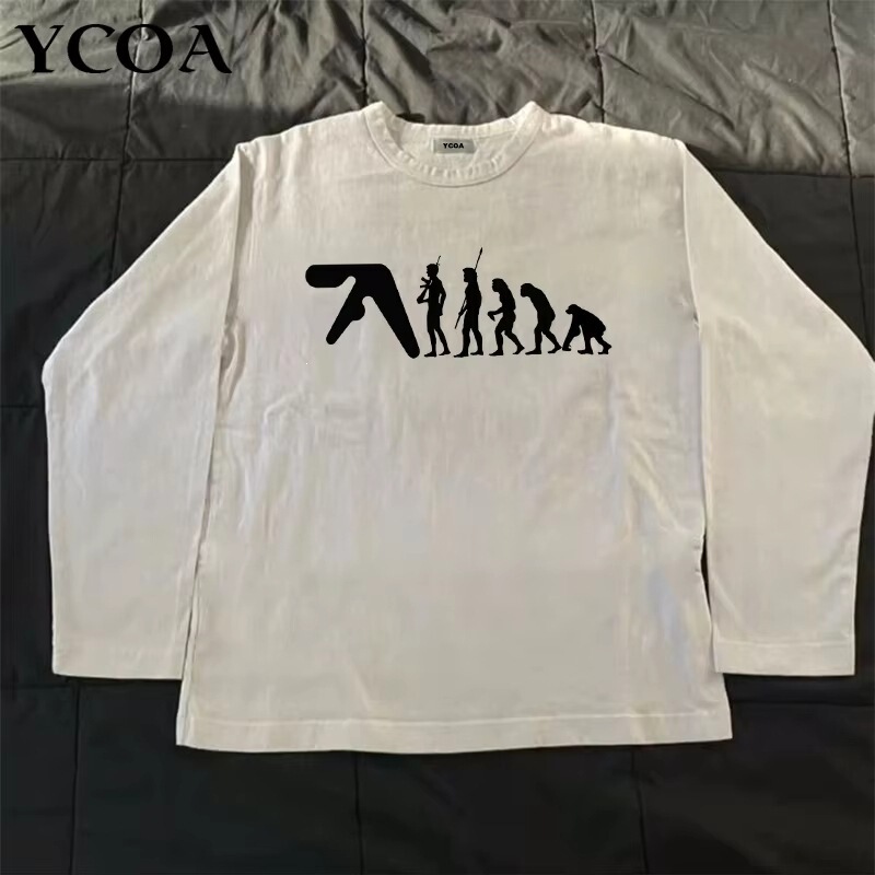 Aphex Twin men's t-shirt, cotton, autumn design, oversized, aesthetic, Korean fashion, long-sleeved top, t-shirt, Y2 wholesale Aphex Twin men's t-shirt, cotton, autumn design, oversized, aesthetic, Korean fashion, long-sleeved top, t-shirt, Y2 wholesale
