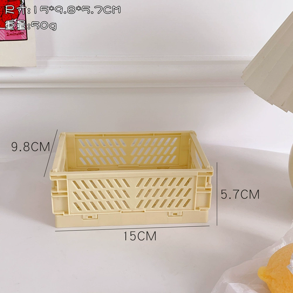 Foldable plastic storage box, Korean INS style, compact 18×17×2.3 cm, multi-compartment
