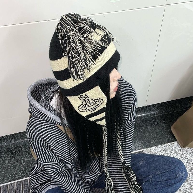 真一漫画西太后土星帽子女流苏显脸小护耳针织毛线雷锋帽秋冬保暖