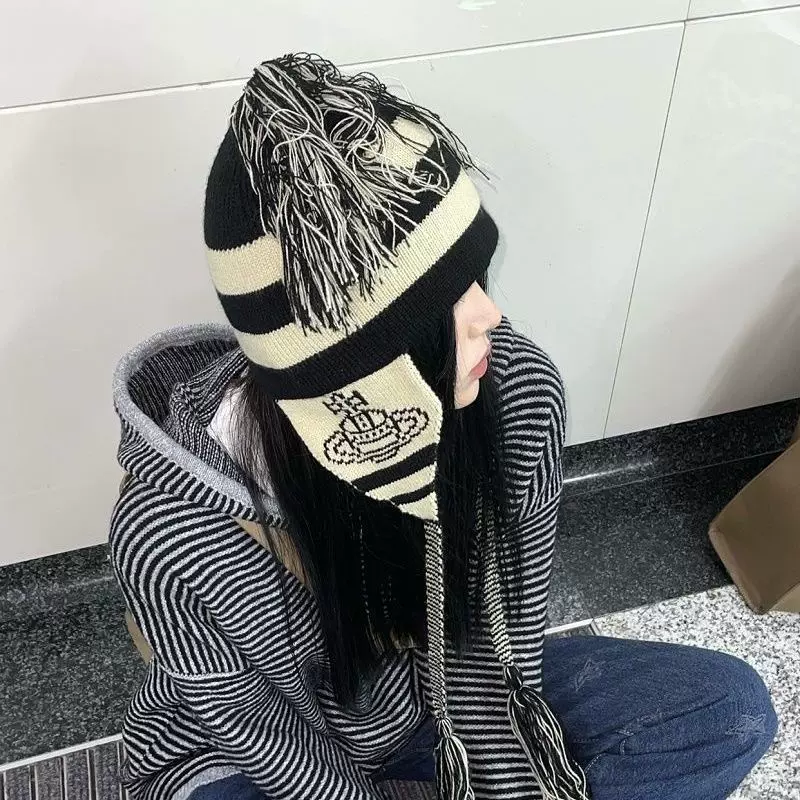 真一漫画西太后土星帽子女流苏显脸小护耳针织毛线雷锋帽秋冬保暖