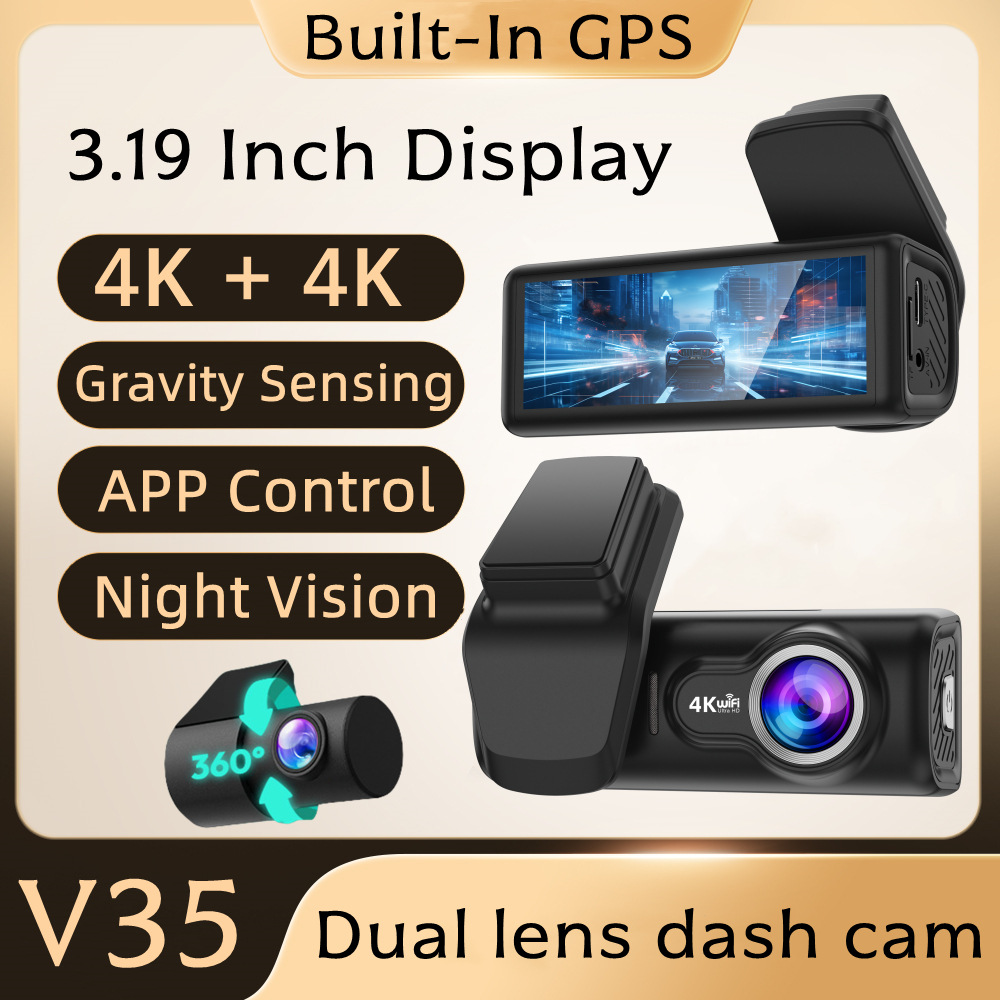 Chezai 4K Dual Lens Hidden Car Dash Cam Front and Rear 3.2 inch Night Vision (Driving recorder) - v35-front-rear-no-card