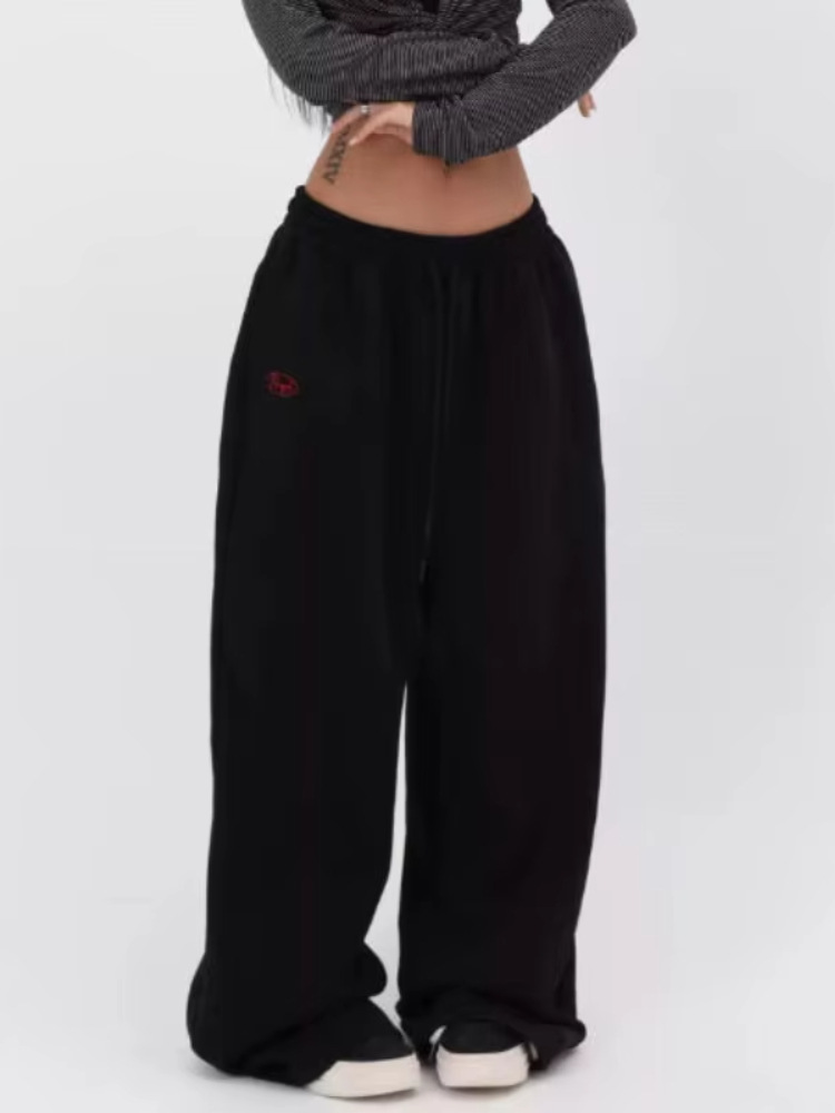 Pantalones deportivos grises transfronterizos europeos y americanos 2025 para mujer retro hip-hop Pantalones casuales coreanos para correr de gran tamaño Harajuku Beauty