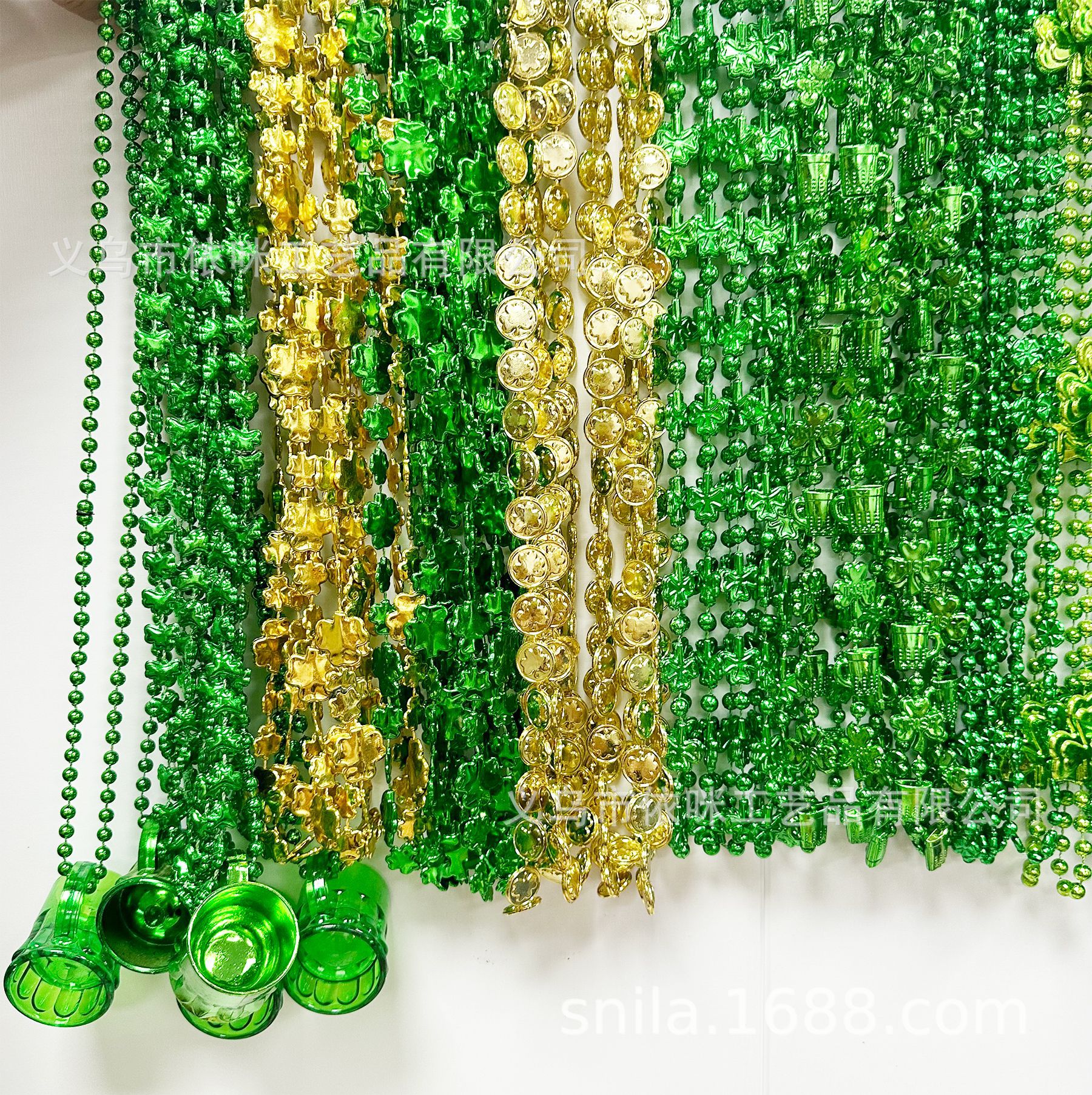 Collar de San Patricio Collar de día de Irlanda Cadena de cuentas de trébol Festival Carnaval Fiesta Cadena de cuentas Exclusivo transfronterizo
