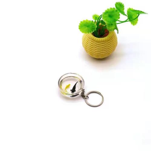 Cross-border new transparent round goldfish tank keychain pvc fish tank colorful koi jewelry pendant wholesale