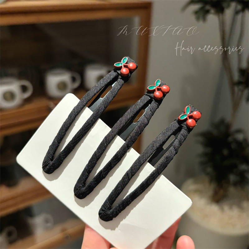 2025 new cherry bb clip forehead bangs one-word side clip broken hair clip headdress hair clip children's head