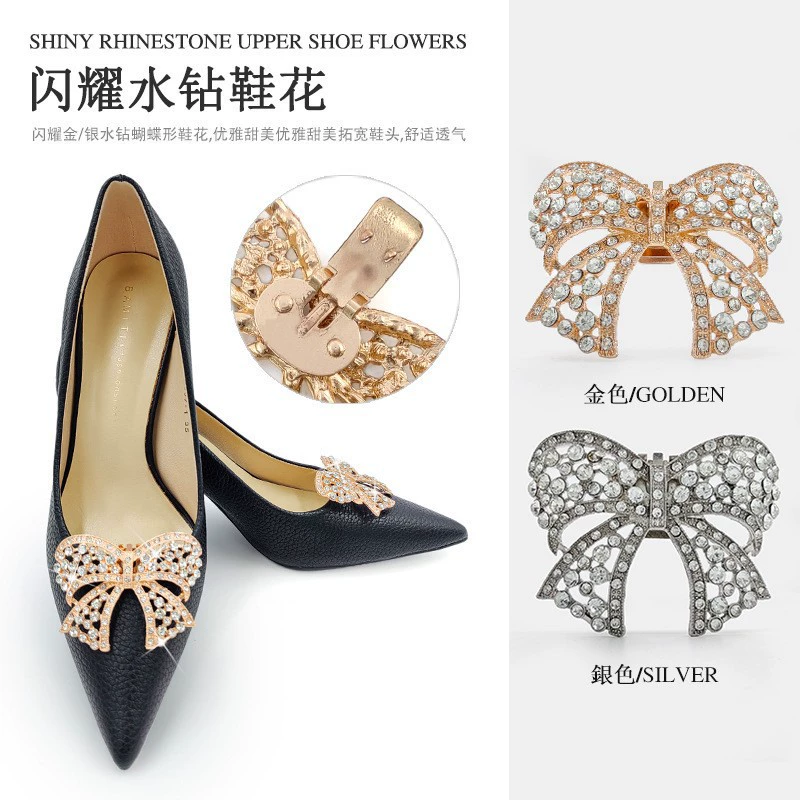 Съемный зажим для обуви из полого стекла со стразами с бантом