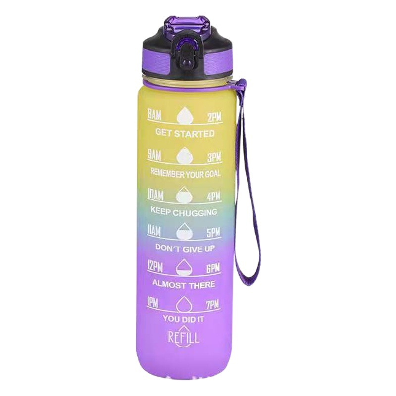 Taza espacial de gradiente de color popular en Amazon, taza de agua deportiva de gran capacidad para exteriores, con pajita de plástico graduada.