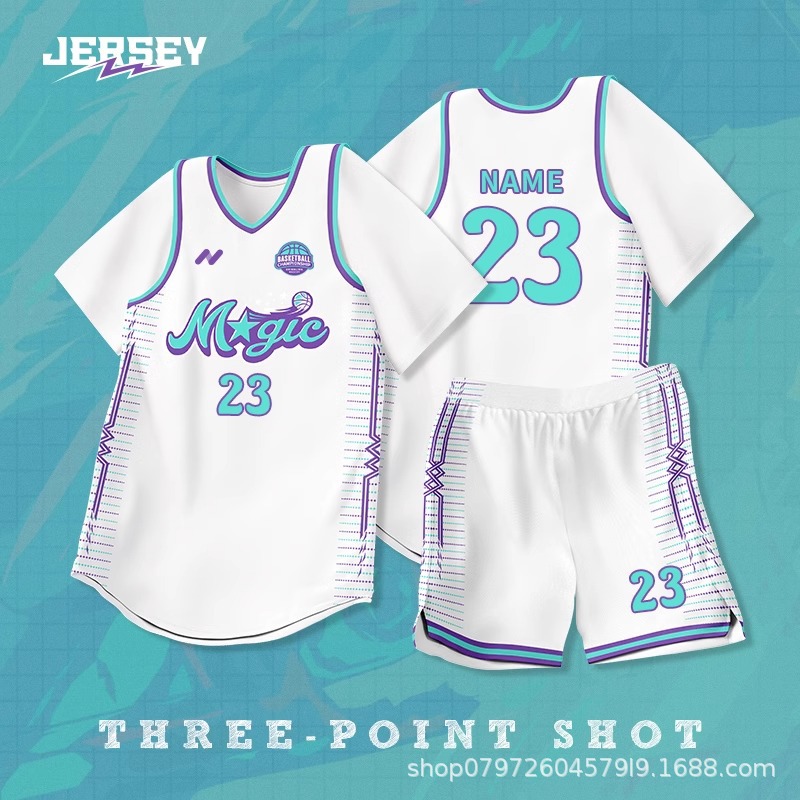 Women's Basketball Uniform Set Student Competition Training Team Uniform Girls Short-Sleeved Fake Two-Piece Basketball Jersey with Printed Numbers Quick-Drying