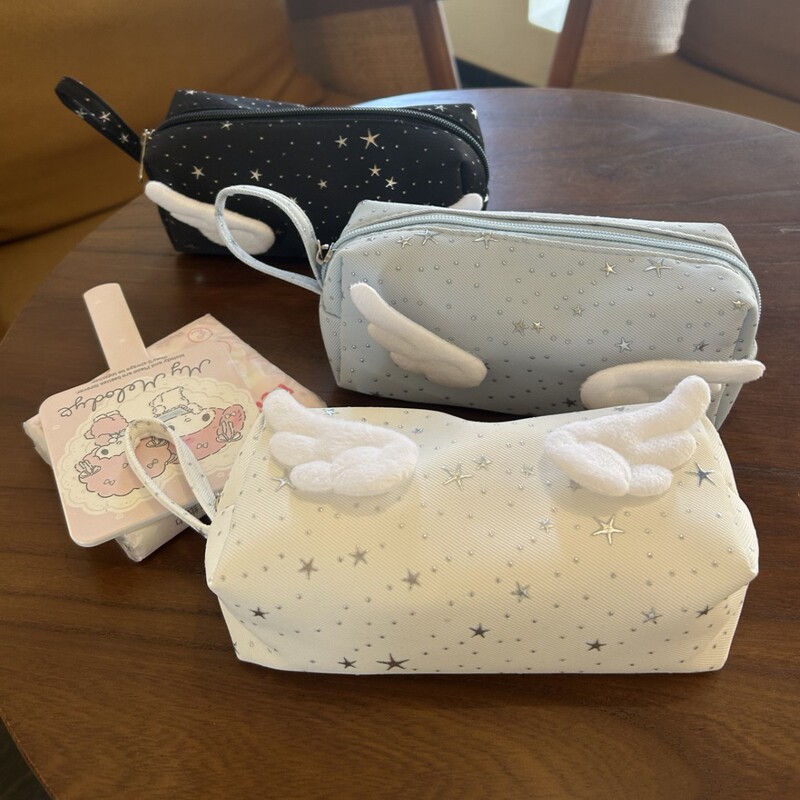 High-Capacity Embroidered Storage Bag with a Girly Touch, Fresh Mint Green Stationery Box, Star-Shaped Clutch Bag