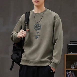 Heavy-weight National Style Sweat Autumn and Winter Vintage National Fashion Loose fleece-lined Thickened Teenager Crewneck Clothes