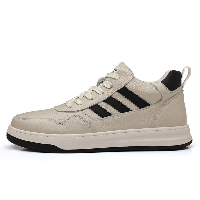 La primera capa de cuero de vaca nuevos zapatos de hombre de alto impacto, zapatos casuales de cuero de hombre, zapatos deportivos blancos transpirables, zapatos de moda de hombre