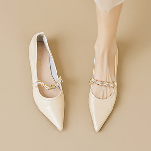 Weiwei Girl 2023-28 Pointed Shoes Women's Shallow Mouth Summer Elegant Soft-soled Small Chanel Style Mary Jane Flats