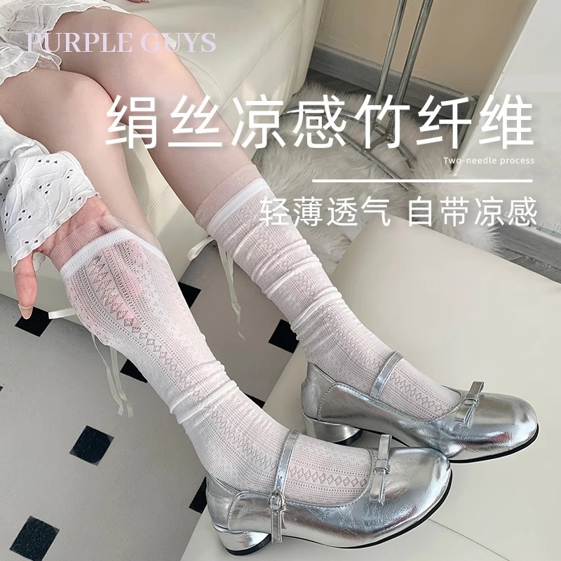 Calcetines de pantorrilla hueca estilo ballet niños blanco lolita japonés con falda verano blanco fino arco dulce