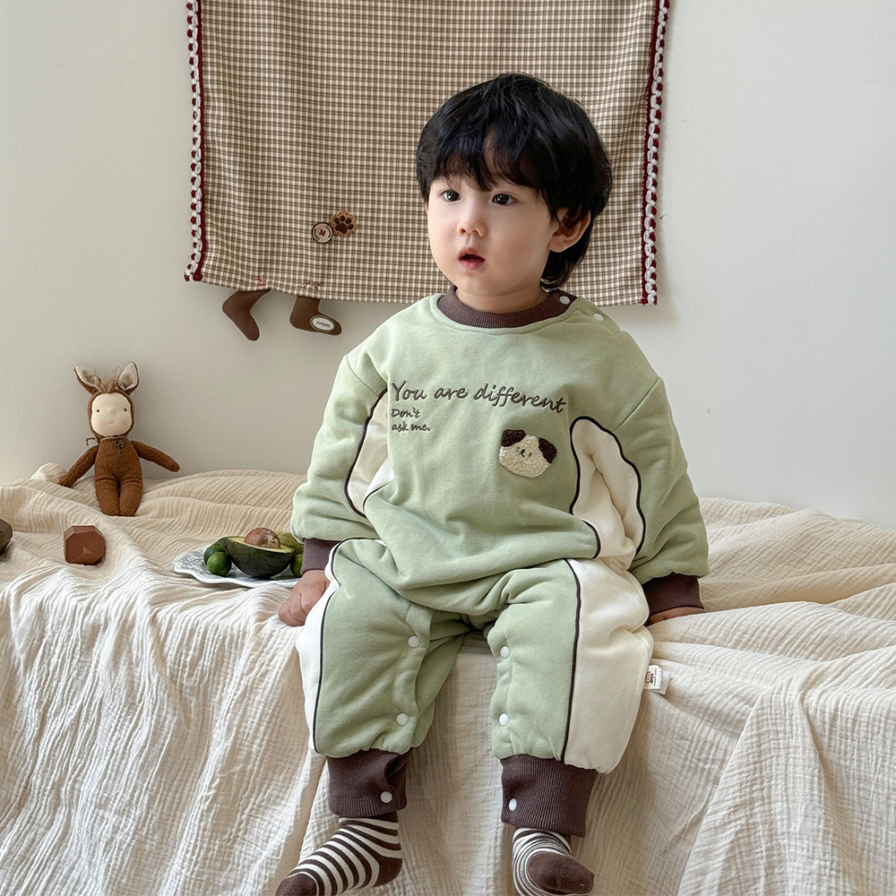 Ropa para niños coreanos, ropa para bebés, otoño e invierno, una pieza, estilo occidental, lindo, mameluco acolchado para bebés