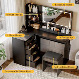 梳妆台卧室简约主卧小户型书桌现代奶油风新款镜子储物收纳柜一体