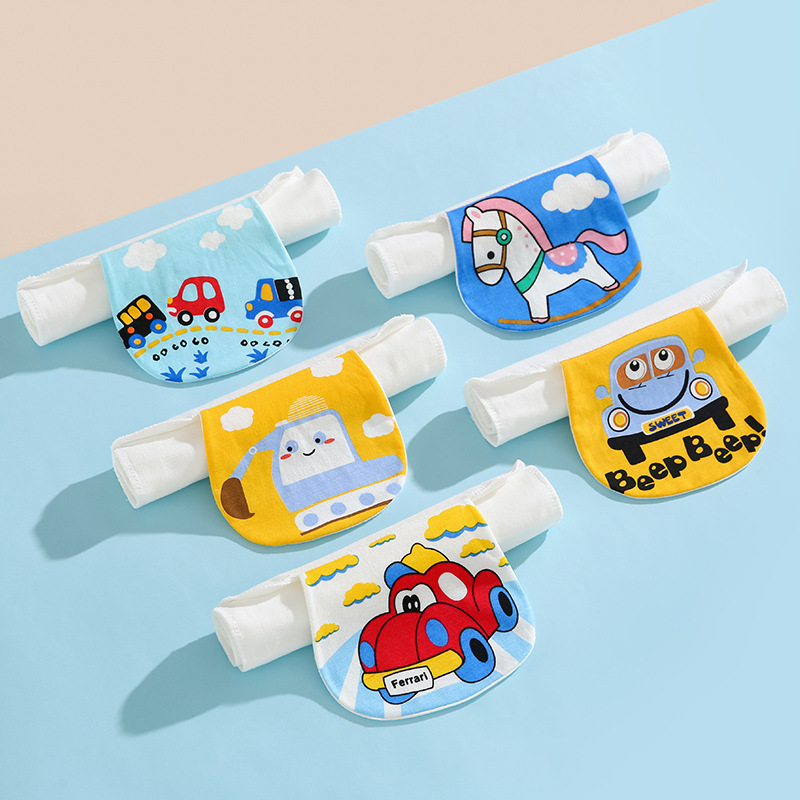 Pure Cotton Four-Layer Absorbent Towel Baby Bibs for Infants and Toddlers, Children's Back Pad, Cartoon Large Size Breathable Absorbent