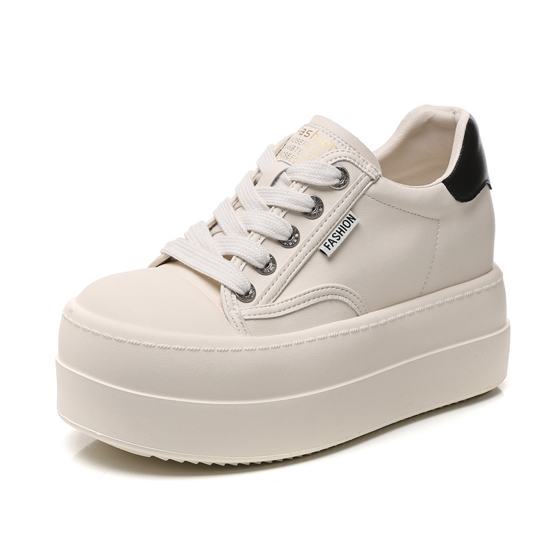 Giày sneaker nữ đế dày tăng chiều cao, phong cách trượt ván, đế mềm — Màu đen be