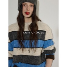 Lofi choose 高级感撞色条纹针织毛衣女秋季新款软糯宽松圆领上衣