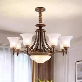 美式全铜客厅吊灯现代简约复古田园别墅大气高档欧式餐厅卧室灯具