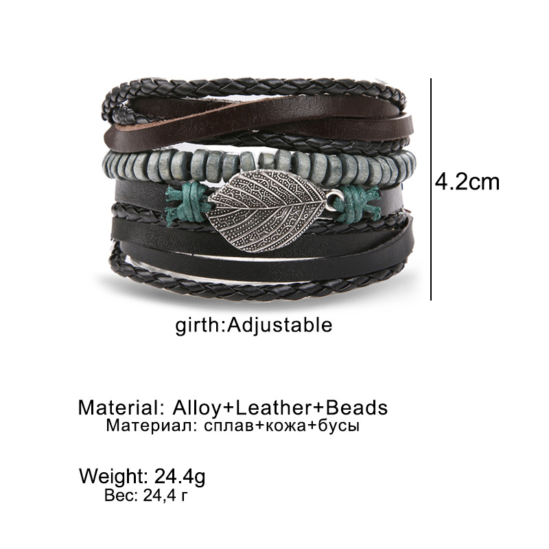 25g Weight Bracelets Classification Street Occasion Pu Leather Material Solid Color Pattern Unisex Gender Layered Design Ethnic Style Style Ethnic Style Solid Color Pu Leather Layered Unisex Bracelets 3