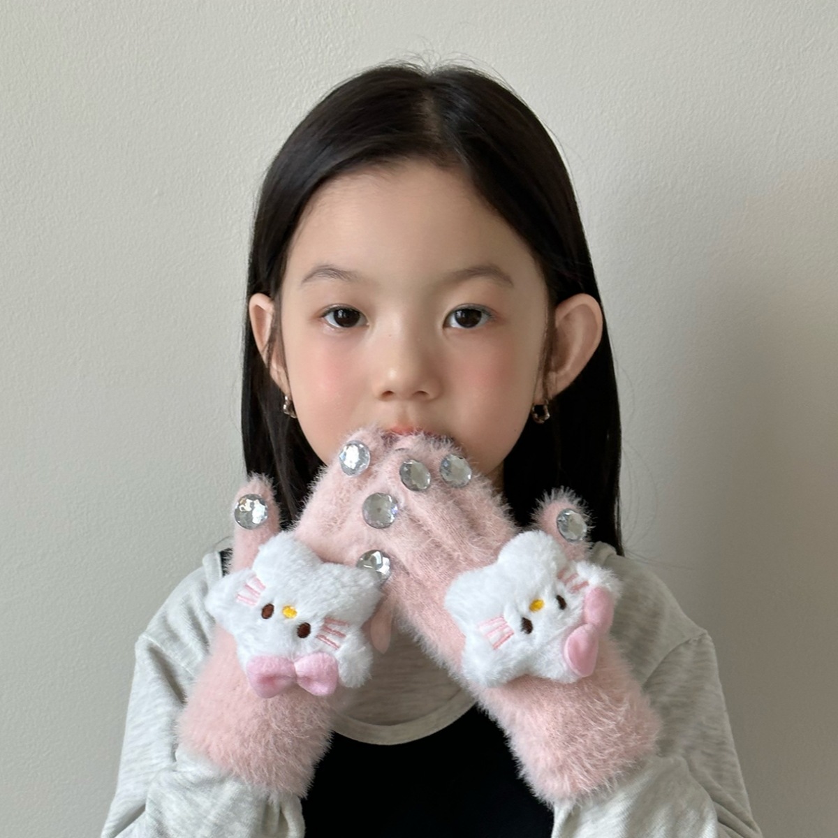 Guantes de niñas otoño y invierno para niños acolchados niñas de escritura de cinco dedos caliente a prueba de frío dibujos animados lindos