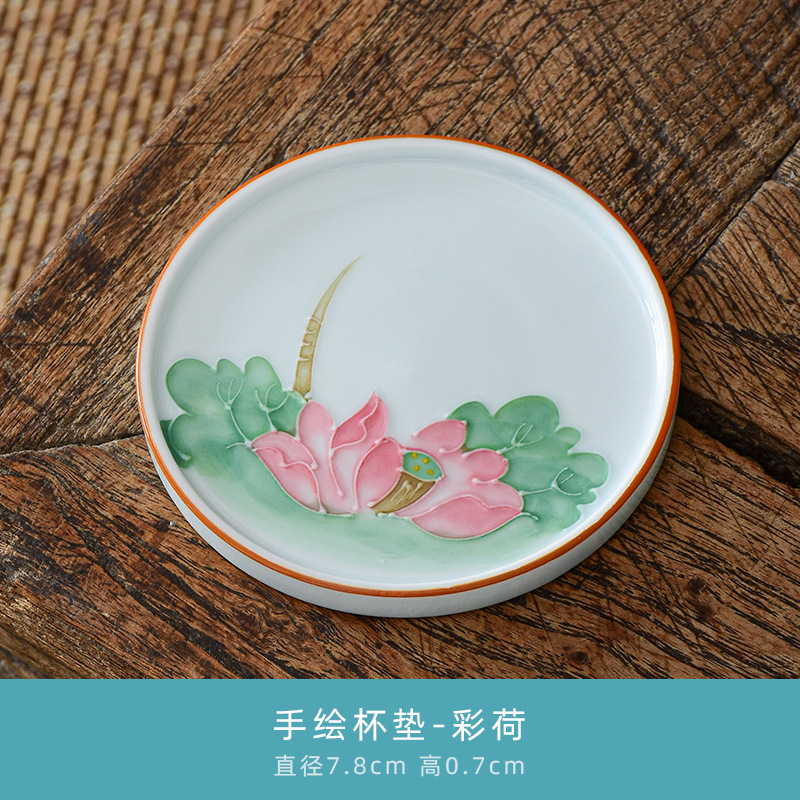 Pintado a mano taza de té estera creativa en relieve loto cerámica aislamiento estera Kung Fu juego de té ceremonia del té partes taza de té estera titular