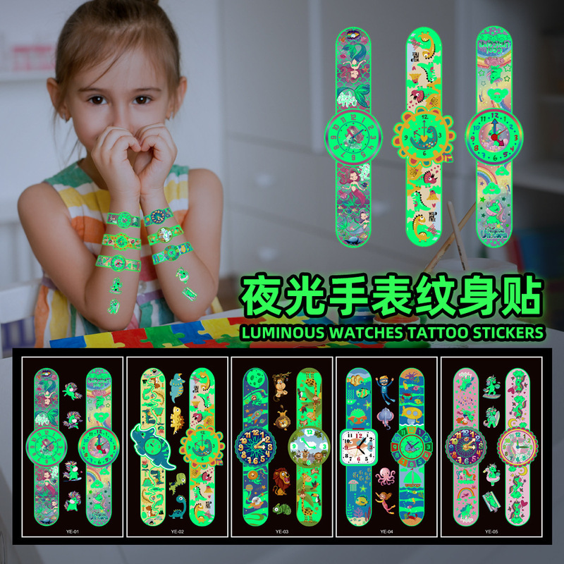 Spot wholesale children's luminous watch tattoo stickers cute ins Wind temporary fake tattoo stickers waterproof sweat-proof