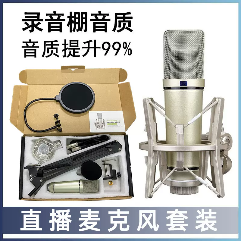 48V大振膜电容直播麦克风 降噪录音K歌有线话筒专业唱歌主播专用