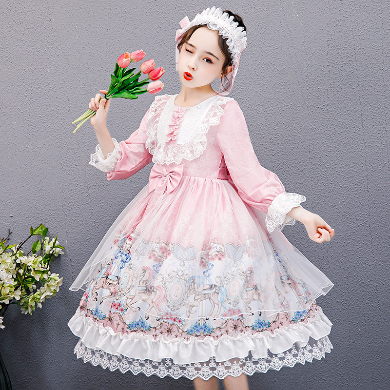 Girl's Dress Spring Purple Big Boy Lolita Princess Dress Spring Little Girl Lolita Dress Spring and Autumn