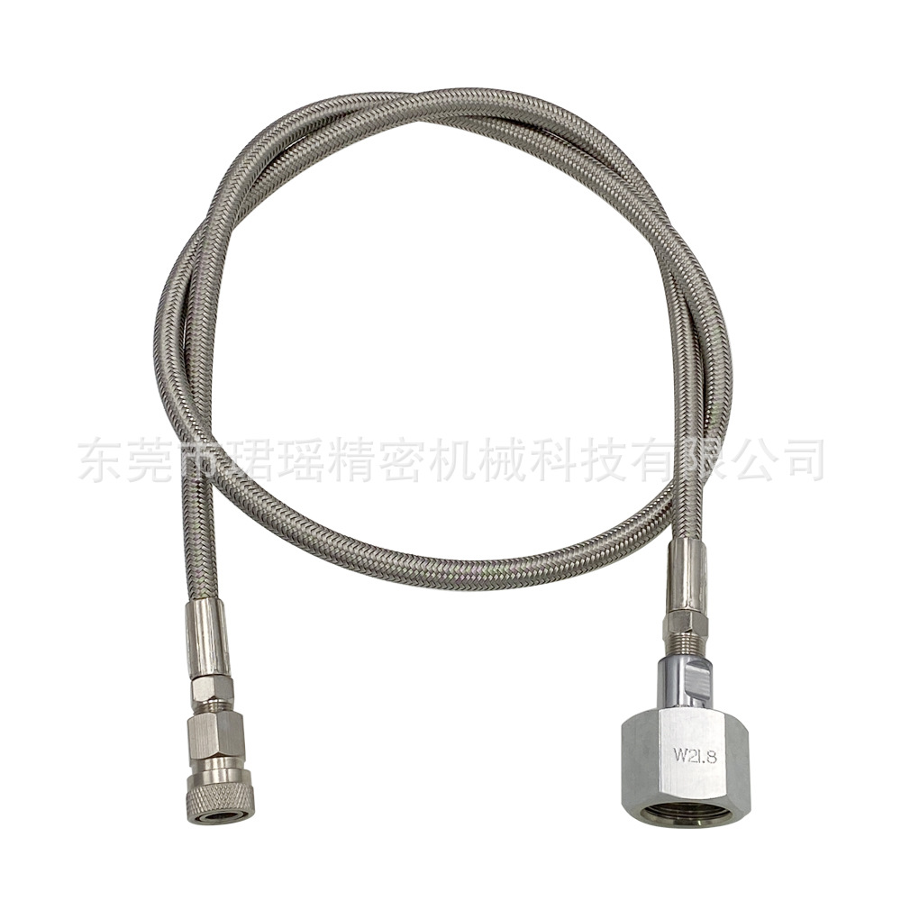 跨境90厘米钢编充气管过气管，W21.8远程加气管转8mm快速断开接头
