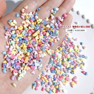 Candy color flat mini love nail jewelry love Diamond cute nail macaron nail stickers 100 pieces