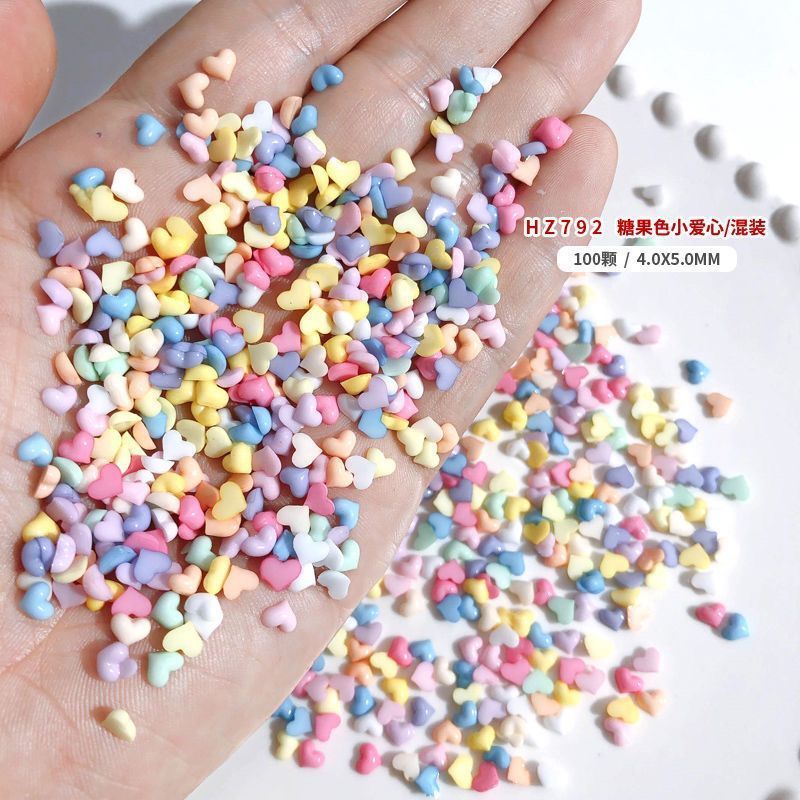 Candy color flat mini love nail jewelry love Diamond cute nail macaron nail stickers 100 pieces