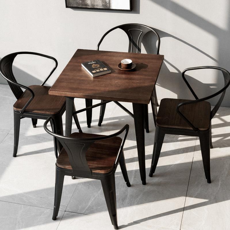 American Style Solid Wood Table Modern Minimalist Restaurant Cafe Bar Dining Table American Style Industrial Style Iron Table and Chair Combination