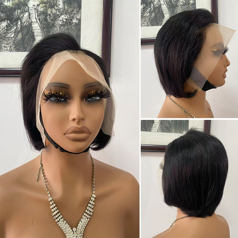 European and American wigs 13X4 lace front short straight bob full wig African foreign trade pixie real human hair wig