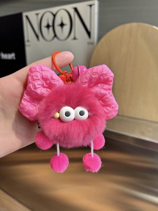 かわいい模造レッキスウサギの毛のリボン小さなブリケットぬいぐるみバッグペンダント車のキーホルダーペンダント|undefined