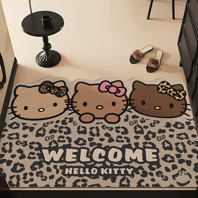 Dust-Removing, Non-Slip Foot Mat, Household, Avtomobil döşəmə paspasları - leopard-print-black-leather-hello-kitty-4060cm-silk-circle