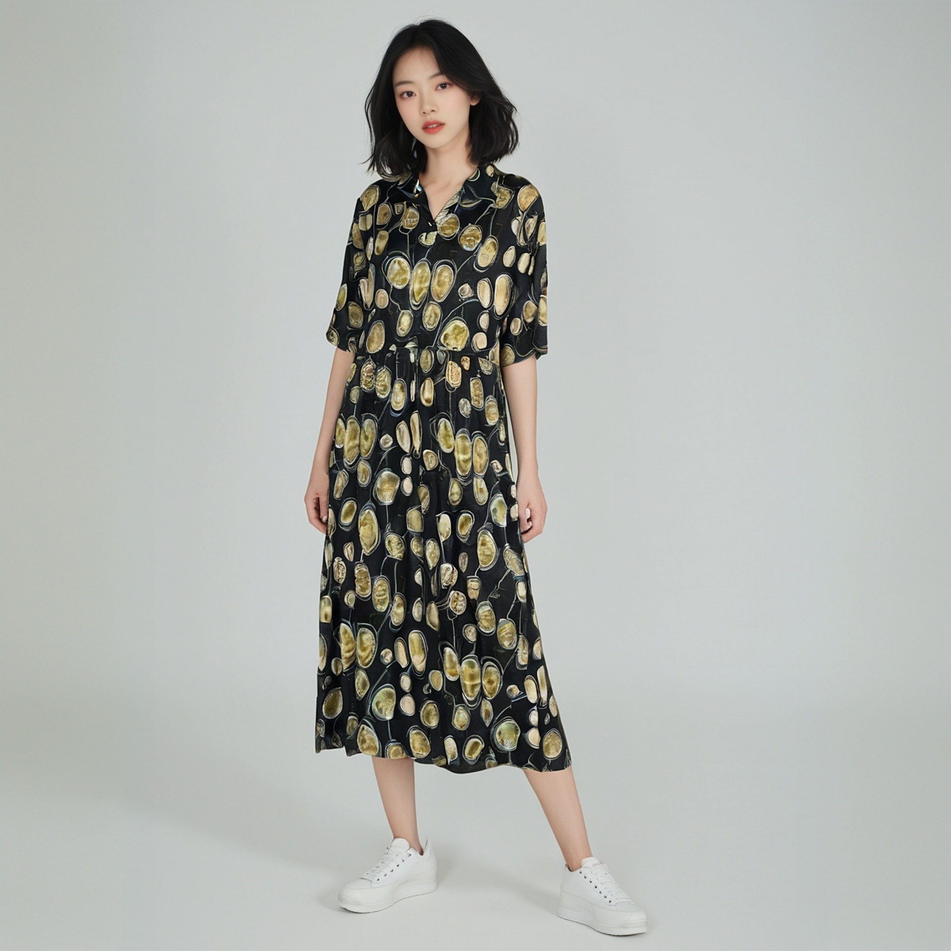 重磅桑蚕丝连衣裙女2025夏新款短袖印花大码妈妈桑蚕丝大摆裙