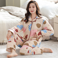 冬季夹棉睡衣女2025年新款纯棉三层加厚保暖冬天家居服套装