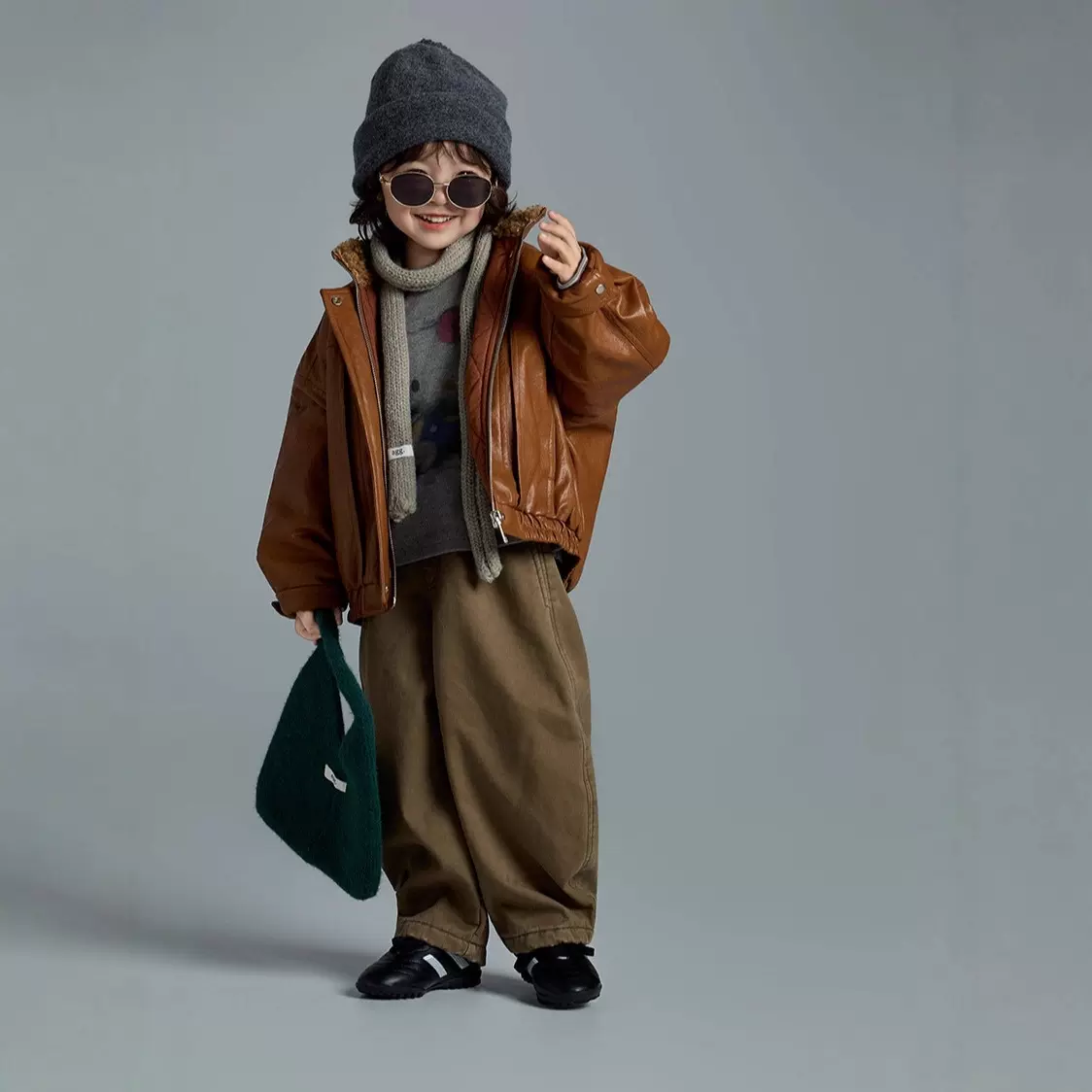 儿童夹棉皮衣夹克2025冬装新款韩版男女童复古拉链皮外套