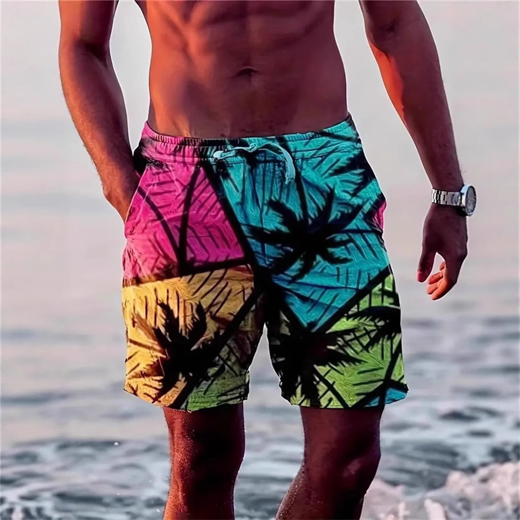 2025 Men's Hawaiian Swimming Trunks 3D Stitching Printed Beach Shorts Outdoor Casual Sports Shorts
