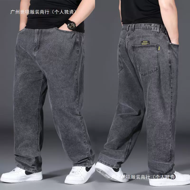 Осенние и зимние джинсы мужские свободные прямые плюс толстые спортивные штаны большого размера толстый парень толстый толстый толстый толстый длинный брюки