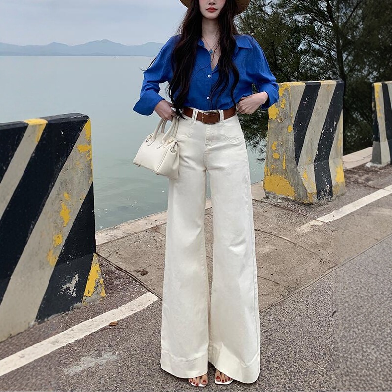 不贴腿腰带垂感喇叭牛仔裤女2025夏季新款高腰显瘦显腿长御姐风|undefined