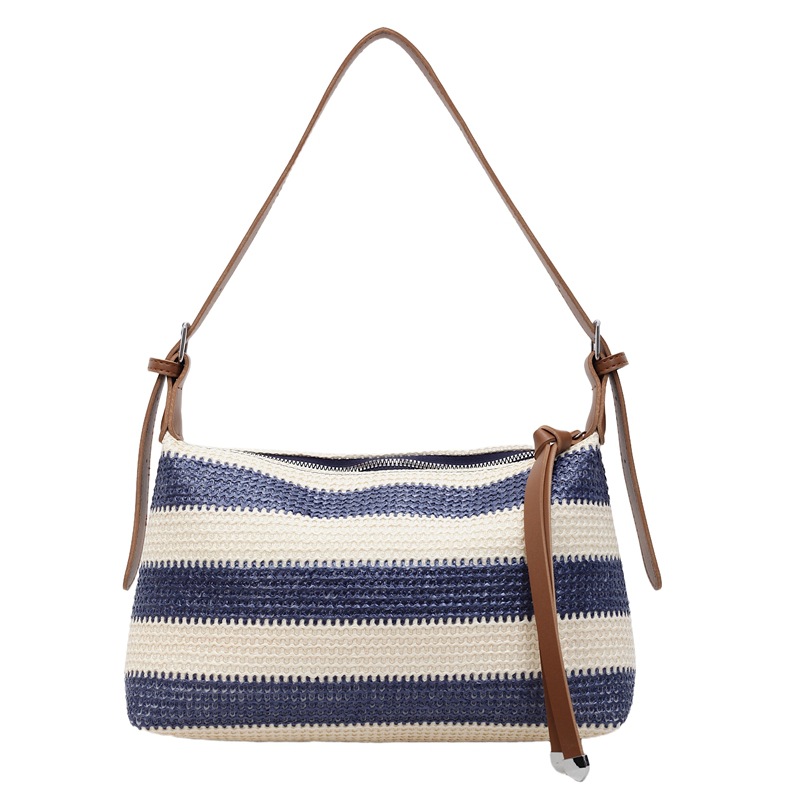 Bolso de moda coreano de verano 2026 nuevo bolso de mujer escuela de estilo tejido de paja bolso de hombro bolso de color contraste diario