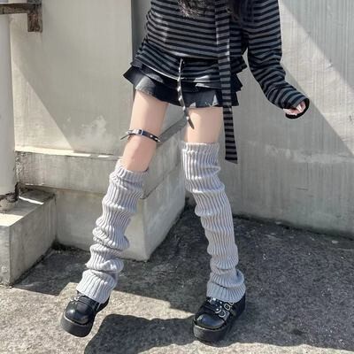 美式复古针织袜套加厚保暖学院风辣妹撞色袜套条纹秋冬百搭堆堆袜|undefined