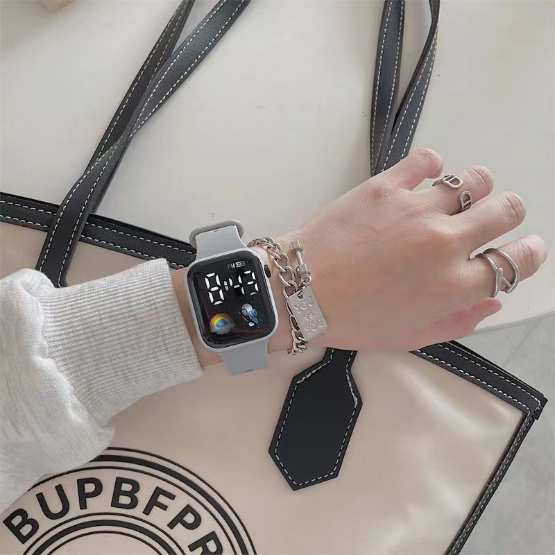 New LED electronic watch C1-7 rainbow spaceman Square  Sport Student children LED electronic watch_voghion.com