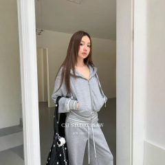 CXI  美式短款休闲运动卫衣套装女秋季新款灰色卫衣卫两件套miu系