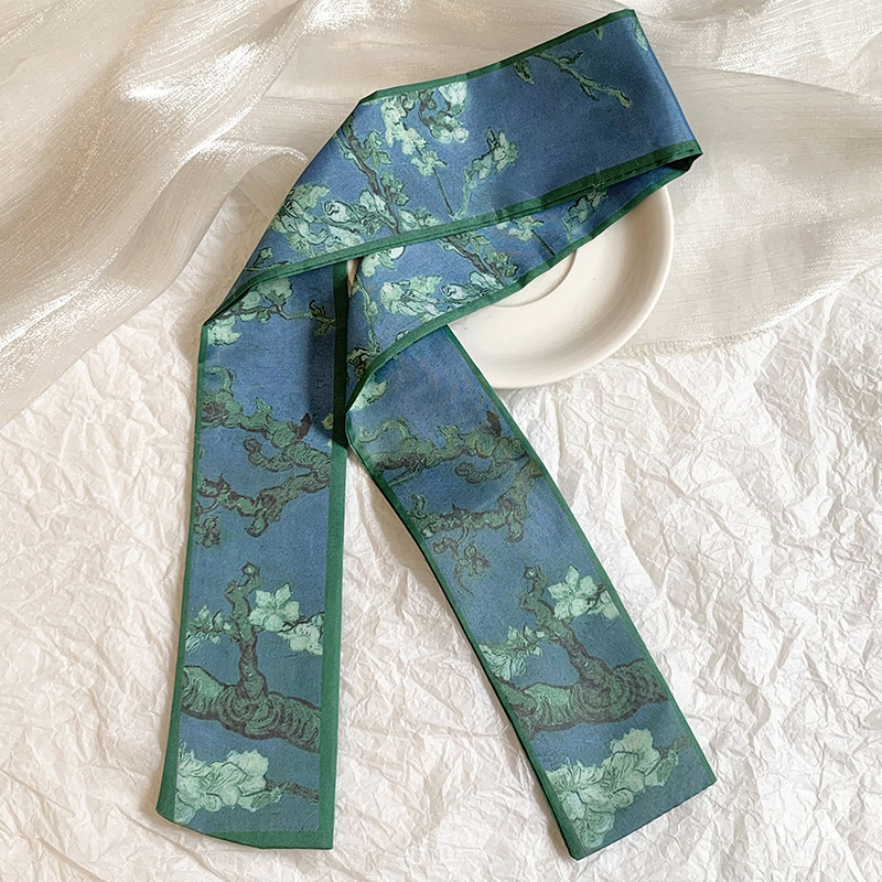 Pañuelo de seda largo, atmósfera coreana, nueva serie fresca, temperamento, pañuelo en la cabeza de alta gama, cinta para el cabello, bolsa para el cabello, cinta