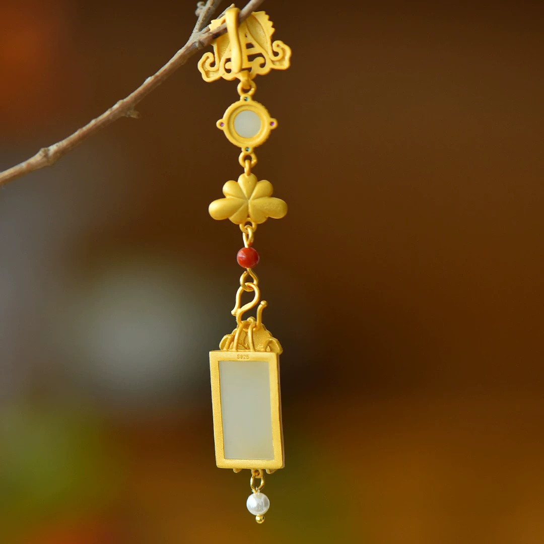 Enamel jade with butterfly, pendant, silver 925 sample