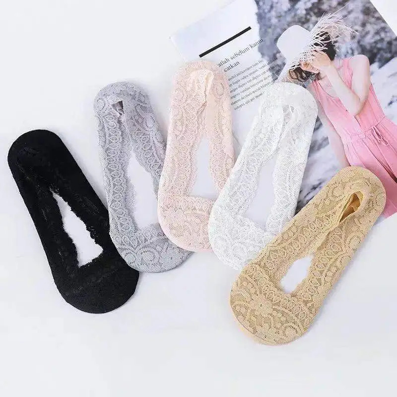 Boat Socks for Women, Ice Silk Socks, Summer Thin Lace Socks, Silicone Non-Slip High Heels, Magic Socks, Shallow Mouth Invisible Boat Socks